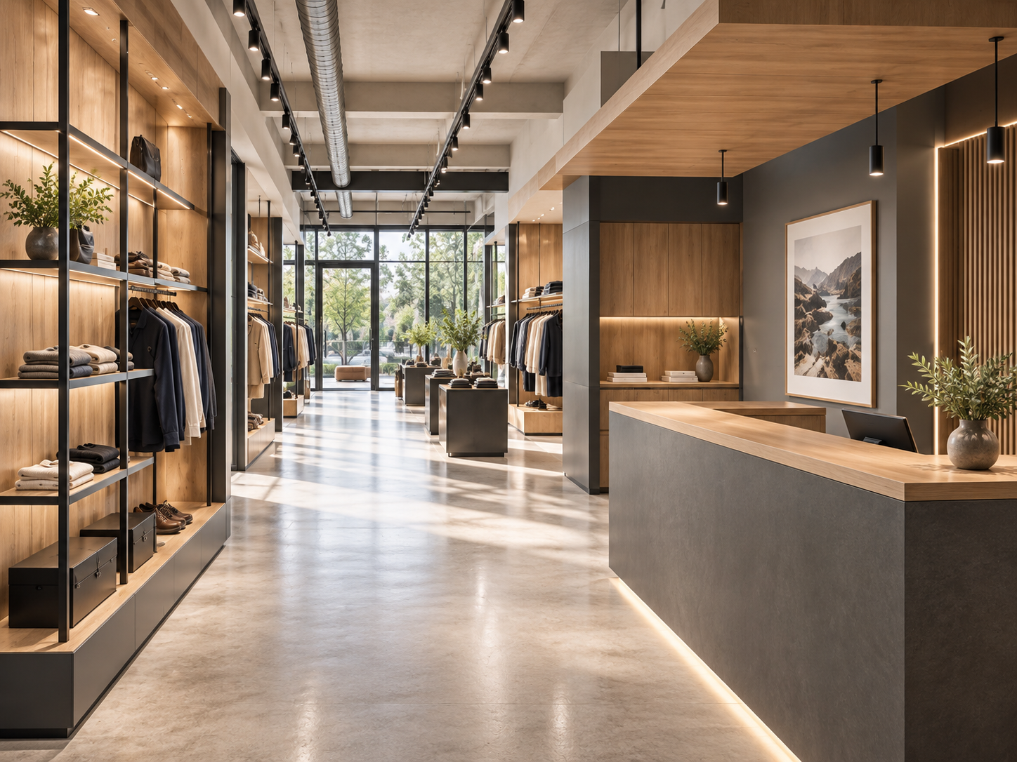 Ilustración arquitectónica de una habilitación comercial con instalaciones y especialidades coordinadas.