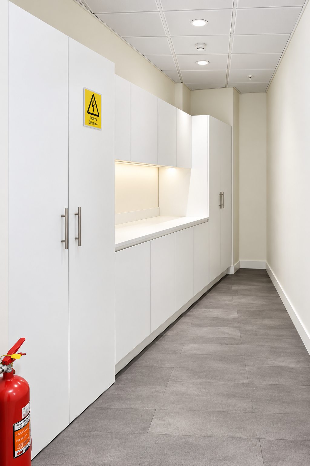 Mueble técnico con tablero eléctrico señalizado en GAES Apoquindo