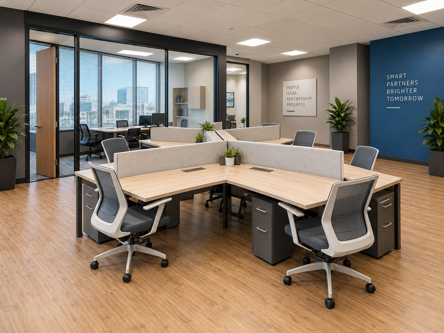 Área de estar y mueble de apoyo del proyecto Smart Partners