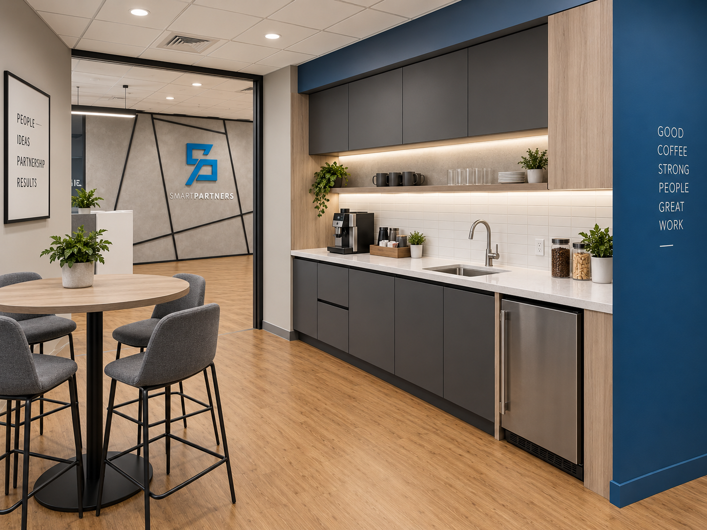 Kitchenette y apoyo interior del proyecto Smart Partners